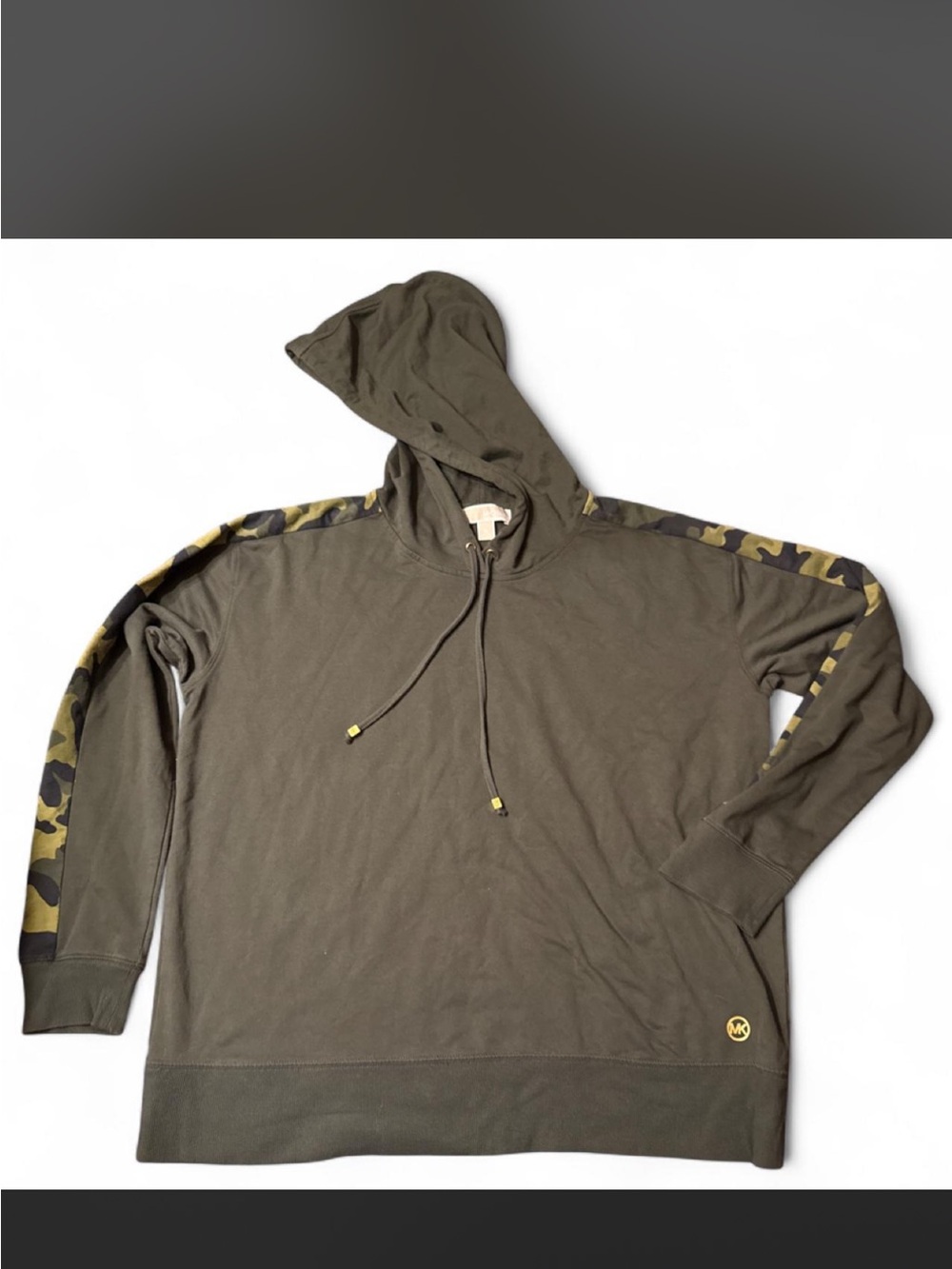 MICHAEL Michael Kors Olive Hooded Sweatshirt with Camo Sleeve Trim